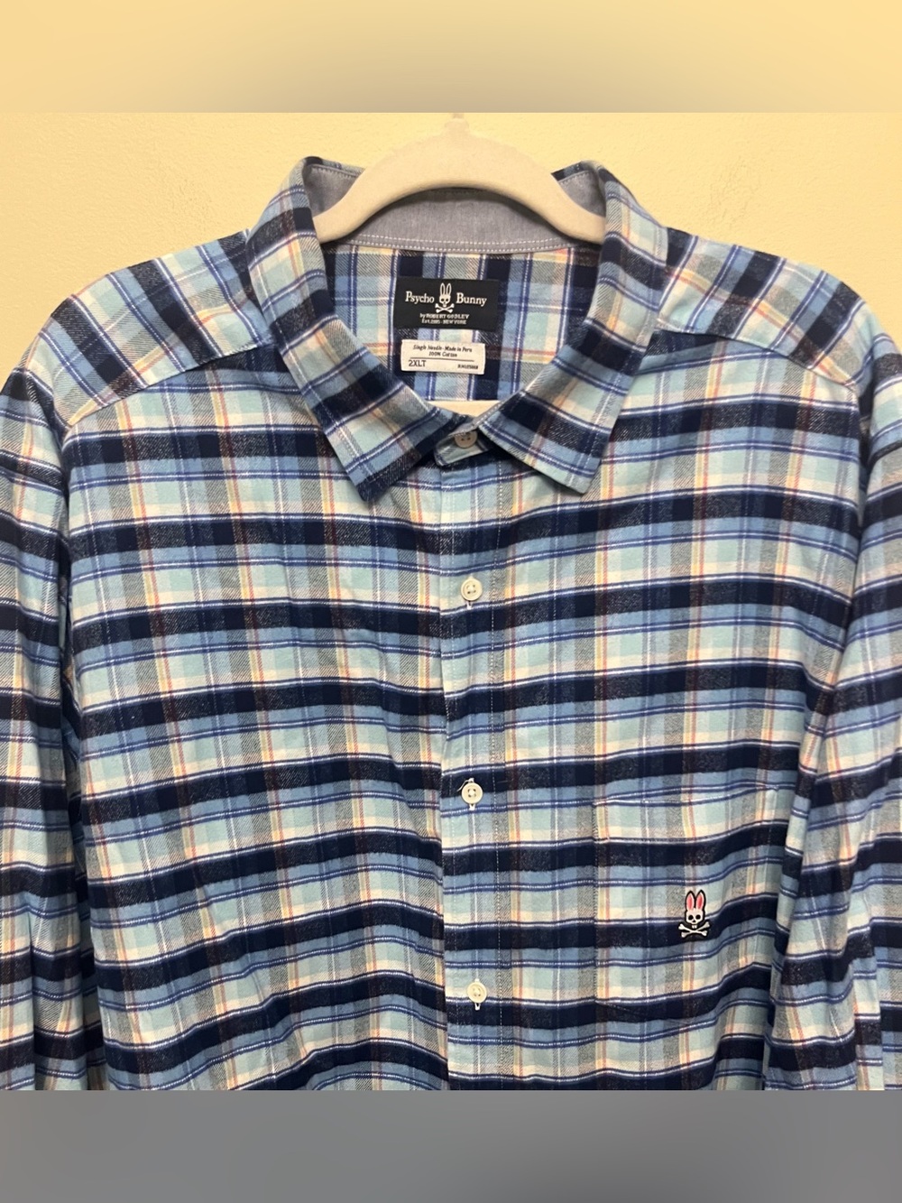 Psycho Bunny 100% Pima Cotton Flannel Button Up Shirt Men's 2XLT Blue